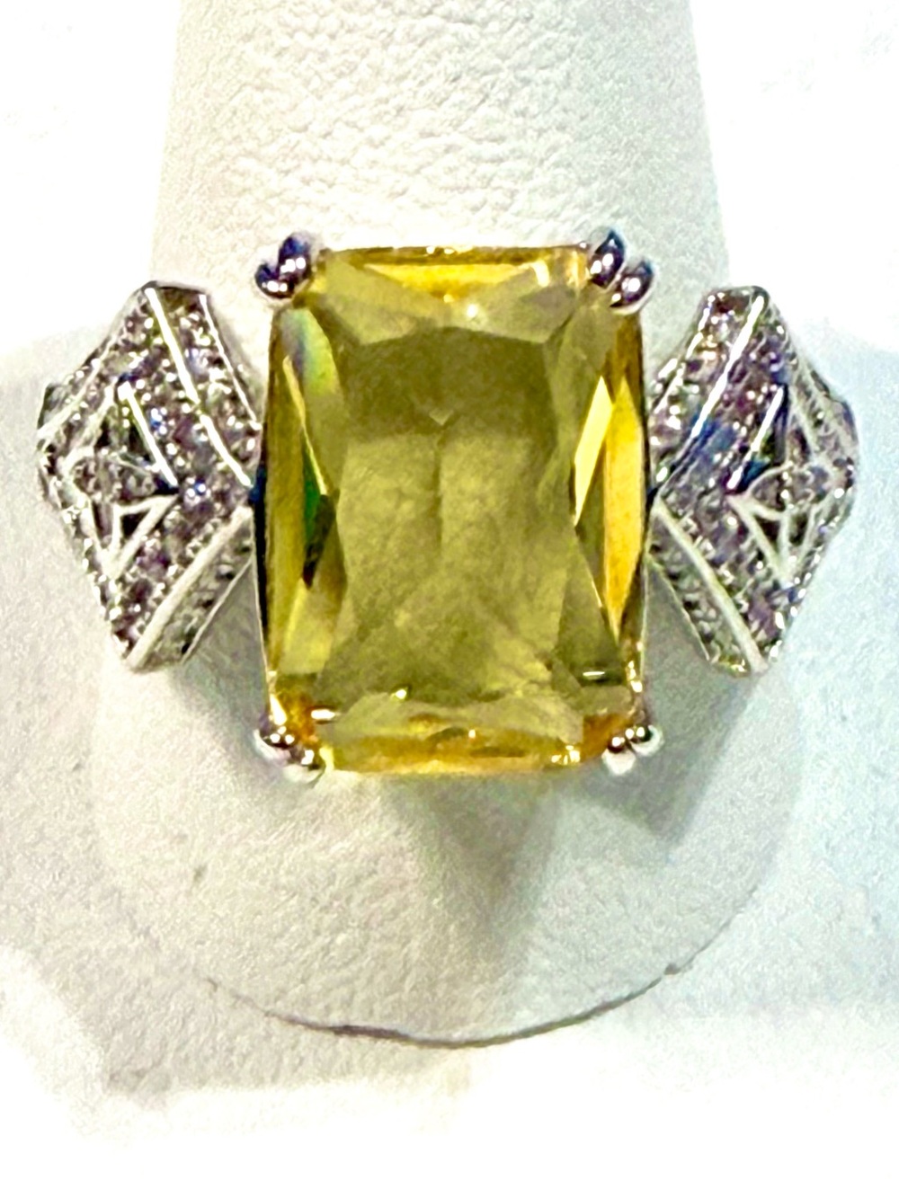7.5 Karat Canery Yellow Gemstone Cocktail Ring with Cubic Zirconia accents .925